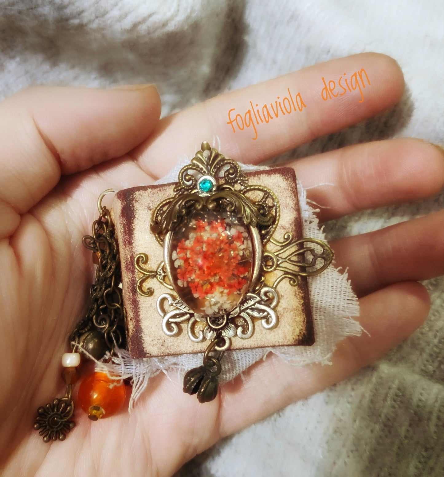 Tiny Book Necklace: Red Flower