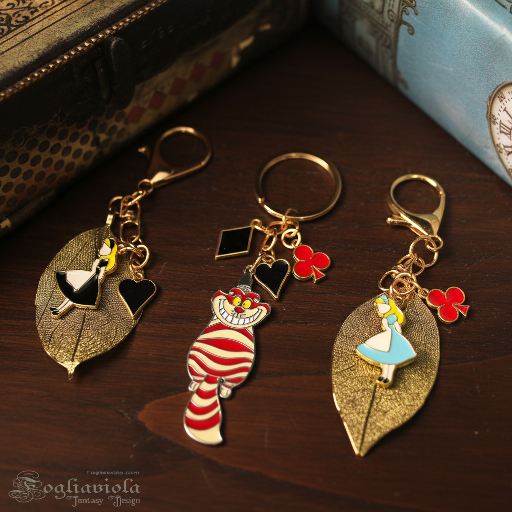 Portachiavi Alice nel Paese delle Meraviglie - Stregatto e Alice artigianali - Made in Italy