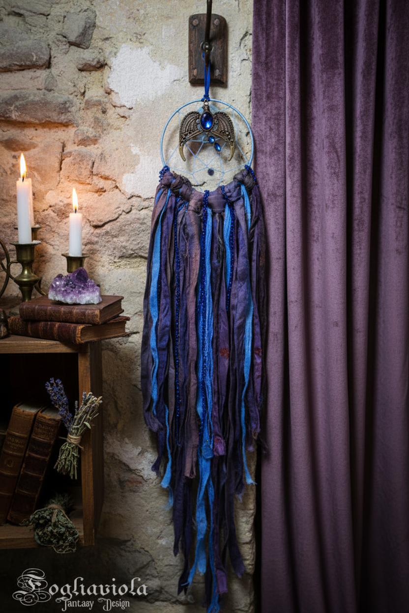 Acchiappasogni artigianale Dreaming in Hogwarts in stanza stregata di Fogliaviola Fantasy Design per gli amanti di Harry Potter 
