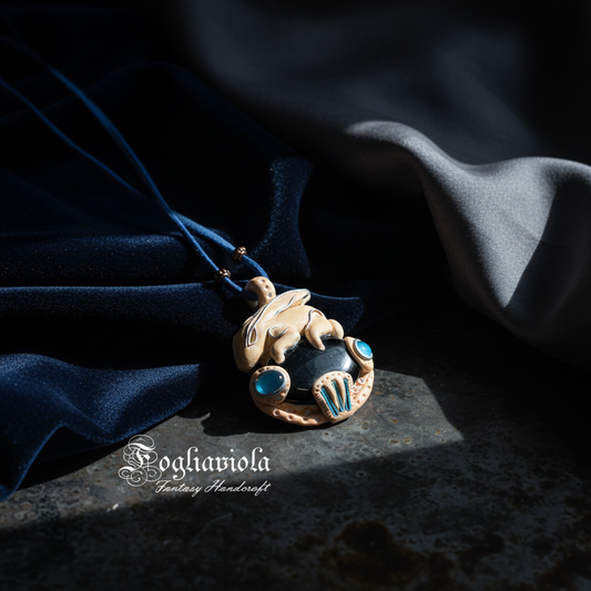 amuleto pagano di Ostara con Lepre che corre nel cielo modellato a mano