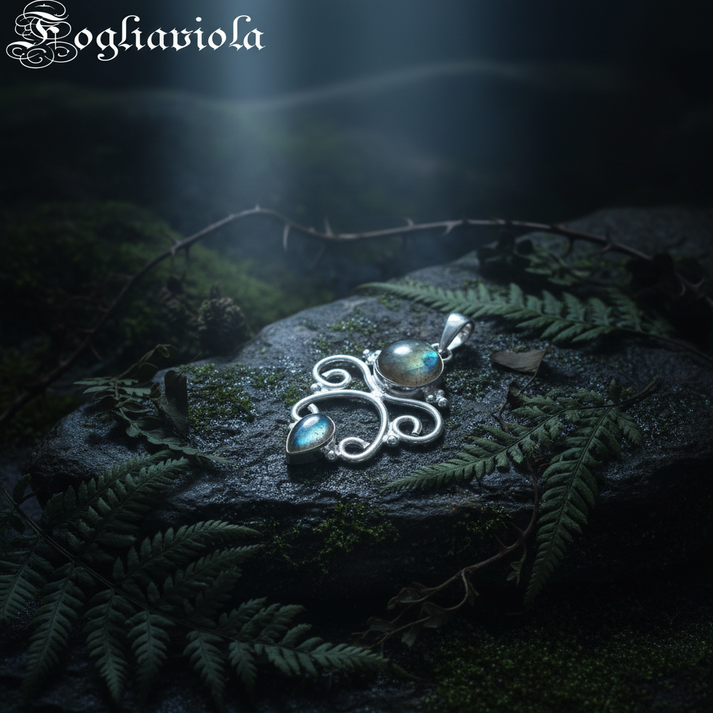 ciondolo in argento e labradorite in stile elfico fantasy