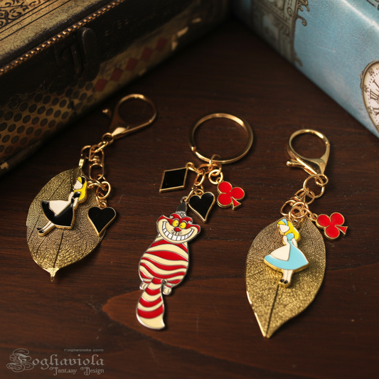 Portachiavi Alice nel Paese delle Meraviglie - Stregatto e Alice artigianali - Made in Italy