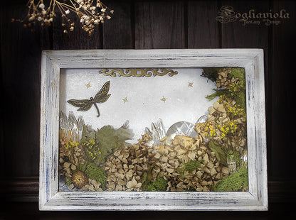 installazione artistica quadro lunare con fiori secchi, Ottone & Cristalli