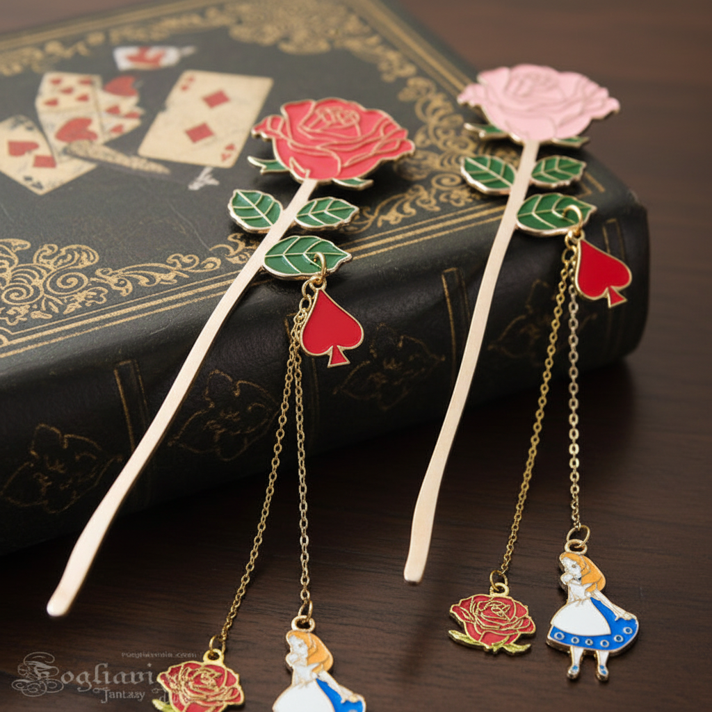 Segnalibro fantasy Alice delle meraviglie rose e picche