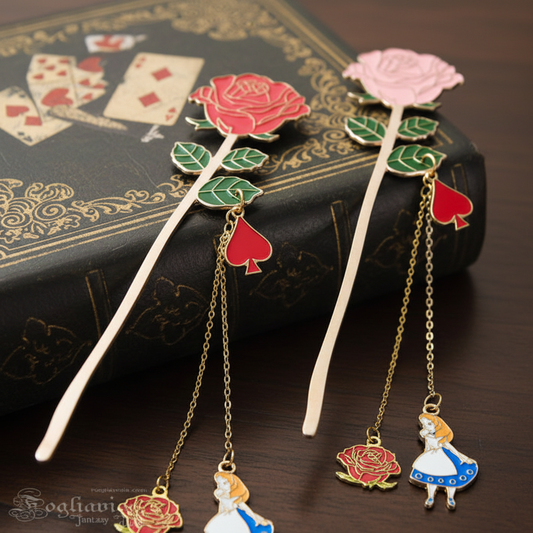 Segnalibro fantasy Alice delle meraviglie rose e picche