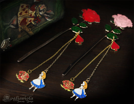 Segnalibro Alice nel paese delle meraviglie con romantica rosa